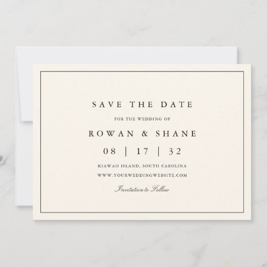 Klassieke zwart & Ecru Monogram Horizontale Foto Save The Date (Voorkant)