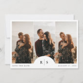 Klassieke zwart & Ecru Monogram Horizontale Foto Save The Date (Achterkant)