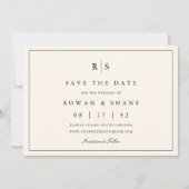 Klassieke zwart & Ecru Monogram Horizontale Foto Save The Date (Voorkant)