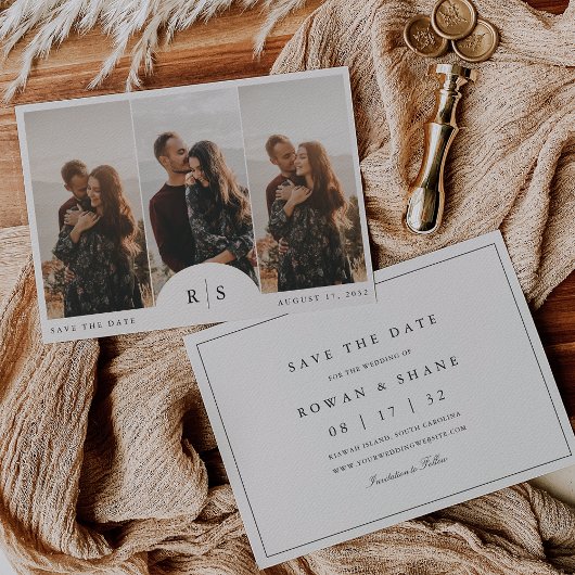 Klassieke zwart & Ecru Monogram Horizontale Foto Save The Date