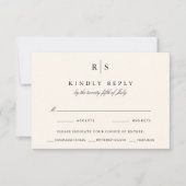 Klassieke zwart & Ecru Monogram Maaltijd keuze RSVP Kaartje (Voorkant)