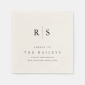 Klassieke Zwart & Ecru Monogram Wedding Bar Servet (Voorkant)