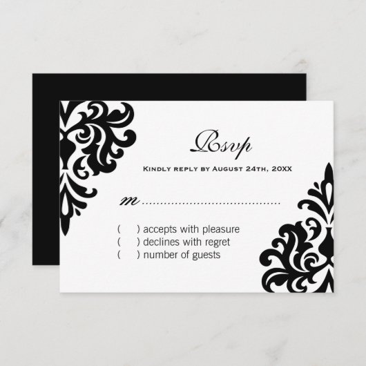 Klassieke Zwart en Wit RSVP Kaarten (Voorkant / Achterkant)