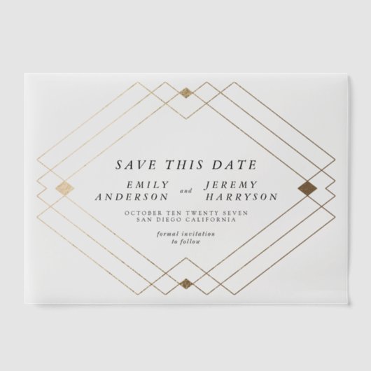 Klassieke Zwart Goud Deco Wedding Save The Date Vellum Uitnodigingen (Voorkant)