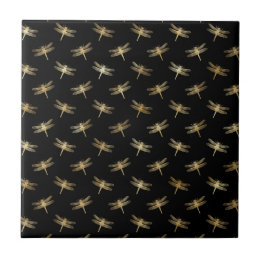Klassieke Zwart Goud Dragonfly Illustratie Tegeltje