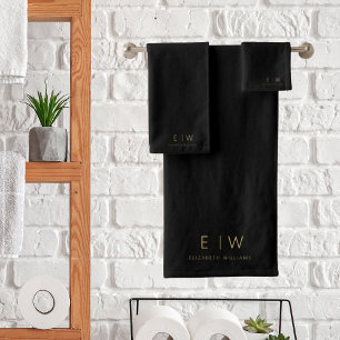 Klassieke Zwart Goud Minimalistische Monogram Naam Bad Handdoek