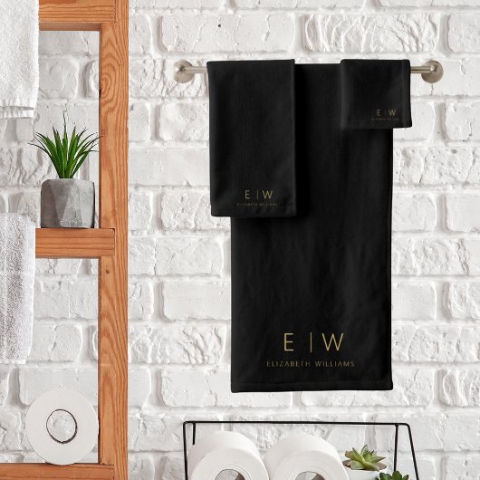 Klassieke Zwart Goud Minimalistische Monogram Naam Bad Handdoek