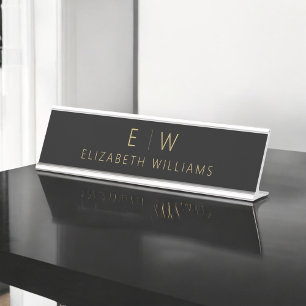 Klassieke Zwart Goud Minimalistische Monogram Naam Bureau Naambordje