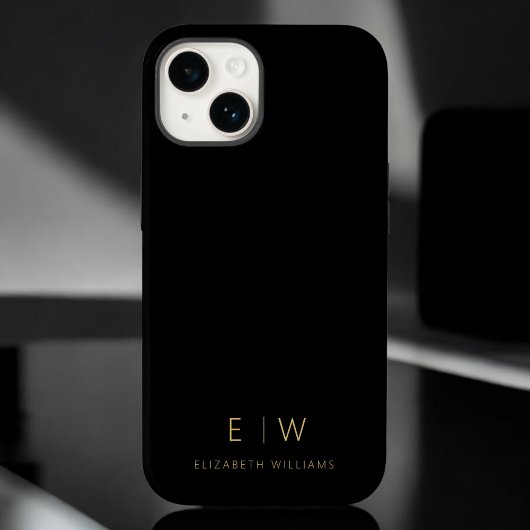 Klassieke Zwart Goud Minimalistische Monogram Naam Case-Mate iPhone Case