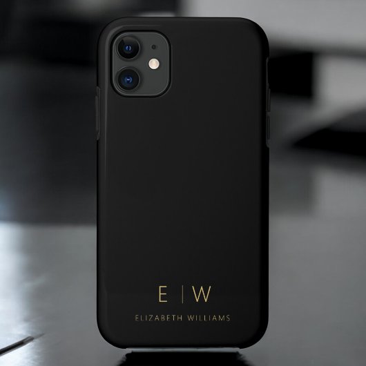 Klassieke Zwart Goud Minimalistische Monogram Naam Case-Mate iPhone Case