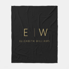 Klassieke Zwart Goud Minimalistische Monogram Naam Fleece Deken