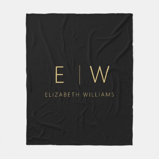 Klassieke Zwart Goud Minimalistische Monogram Naam Fleece Deken (Voorkant)