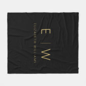 Klassieke Zwart Goud Minimalistische Monogram Naam Fleece Deken (Voorkant (Horizontaal))