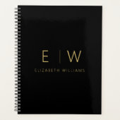 Klassieke Zwart Goud Minimalistische Monogram Naam Planner (Voorkant)