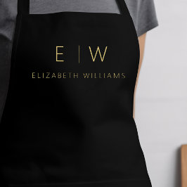 Klassieke Zwart Goud Minimalistische Monogram Naam Schort