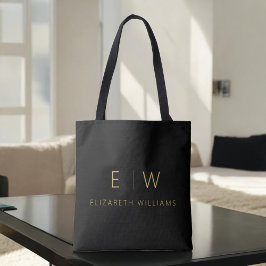 Klassieke Zwart Goud Minimalistische Monogram Naam Tote Bag