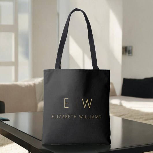 Klassieke Zwart Goud Minimalistische Monogram Naam Tote Bag