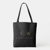 Klassieke Zwart Goud Minimalistische Monogram Naam Tote Bag (Achterkant)