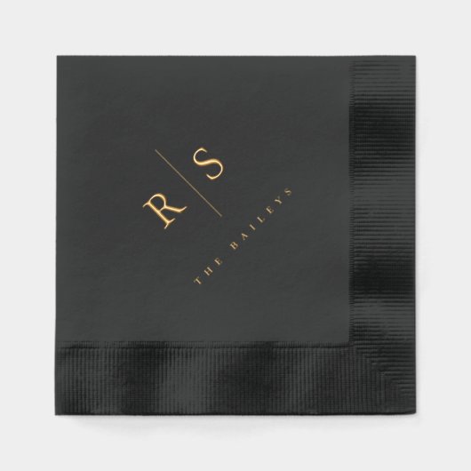 Klassieke Zwart & Goud Monogram Huwelijk Folie Servetten (Voorkant)