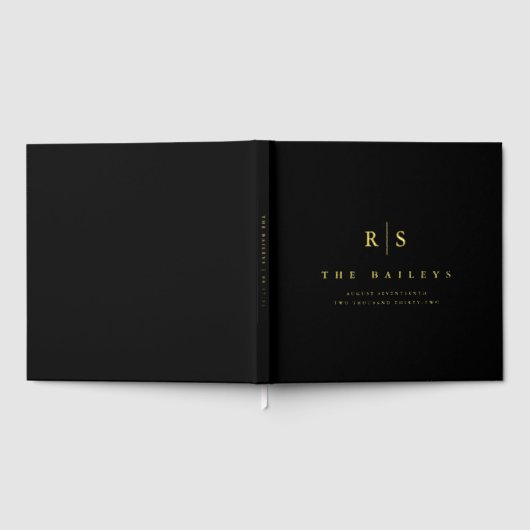 Klassieke Zwart & Goud Monogram Huwelijk Gastenboek (Volledig)