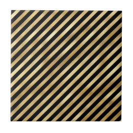Klassieke zwart gouden diagonale streepillustratie tegeltje