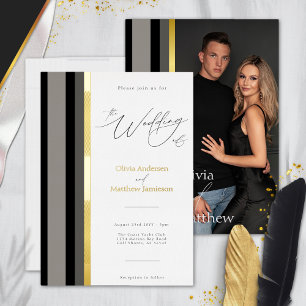 Klassieke Zwart Grijs Gouden Strepen Typografie Hu Folie Uitnodiging