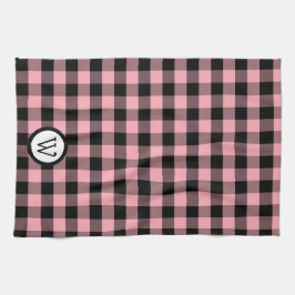 Klassieke zwart-roze buffelplaat met monogram theedoek