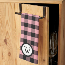Klassieke zwart-roze buffelplaat met monogram theedoek