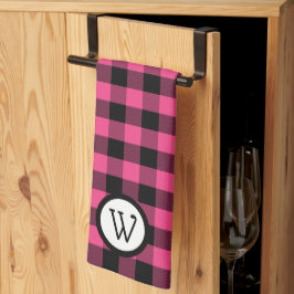 Klassieke zwart-roze buffelplaat met monogram theedoek