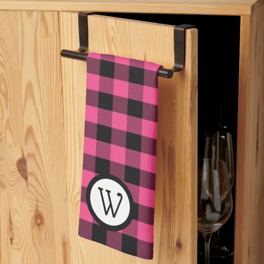 Klassieke zwart-roze buffelplaat met monogram theedoek (Derde Gevouwen)