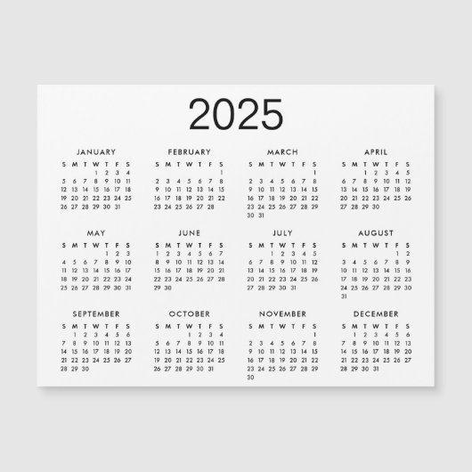 Klassieke zwart-wit 2025 kalender magneet (Voorkant)