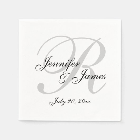 Klassieke Zwart & Wit Aangepaste Monogram Papieren Servetten (Voorkant)