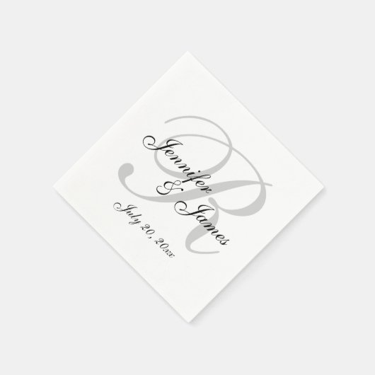 Klassieke Zwart & Wit Aangepaste Monogram Papieren Servetten (Hoek)