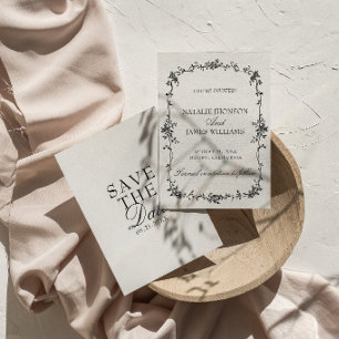 Klassieke Zwart-Wit Bloemrijke Oud Geld Huwelijk Save The Date