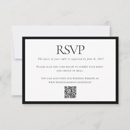 Klassieke Zwart Wit Bruiloft Aangepaste QR Code On RSVP Kaartje (Voorkant)
