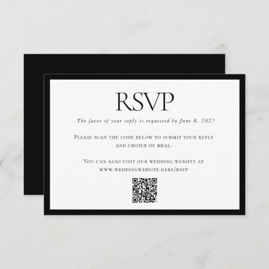 Klassieke Zwart Wit Bruiloft Aangepaste QR Code On RSVP Kaartje (Voorkant / Achterkant)