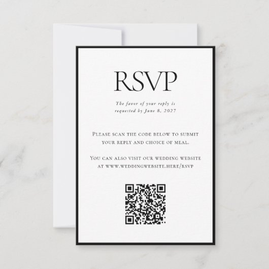 Klassieke Zwart Wit Bruiloft Aangepaste QR Code On RSVP Kaartje (Voorkant)