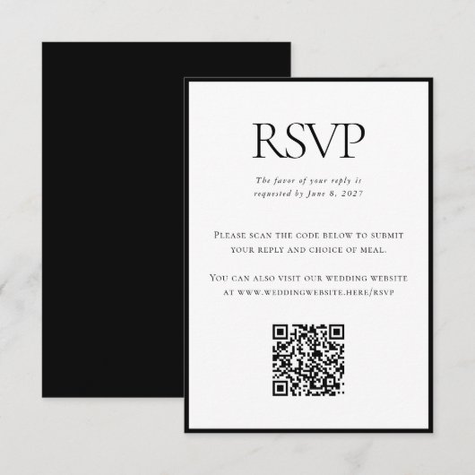 Klassieke Zwart Wit Bruiloft Aangepaste QR Code On RSVP Kaartje (Voorkant / Achterkant)