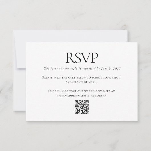 Klassieke Zwart Wit Bruiloft Aangepaste QR Code On RSVP Kaartje (Voorkant)