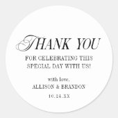 Klassieke zwart-wit bruiloft dank u ronde sticker (Voorkant)