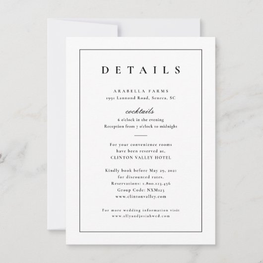 Klassieke zwart-wit bruiloft Details Behuizing Kaart (Voorkant)