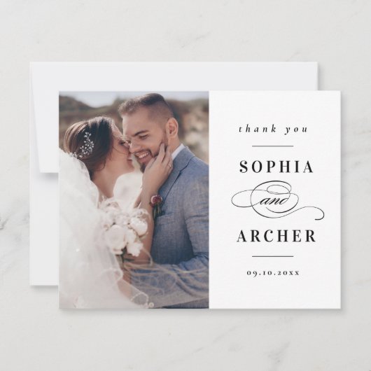 Klassieke zwart-wit bruiloft foto bedankkaart (Voorkant)