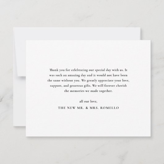 Klassieke zwart-wit bruiloft foto bedankkaart (Achterkant)