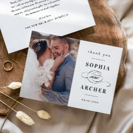 Klassieke zwart-wit bruiloft foto bedankkaart