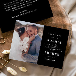 Klassieke zwart-wit bruiloft foto bedankkaart