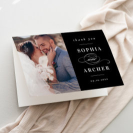 Klassieke zwart-wit bruiloft foto bedankkaart