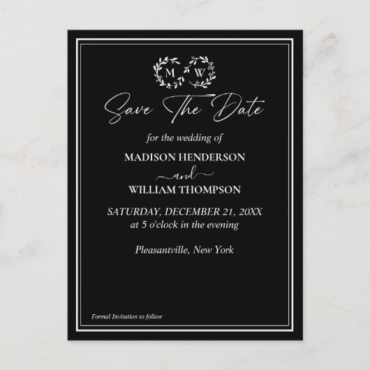 Klassieke zwart-wit bruiloft Save The Date Briefkaart (Voorkant)