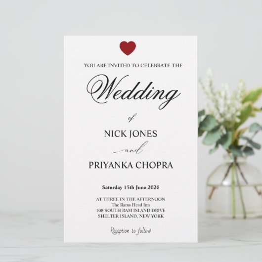 Klassieke zwart-wit bruiloft uitnodigen briefpapier (Staand voorkant)