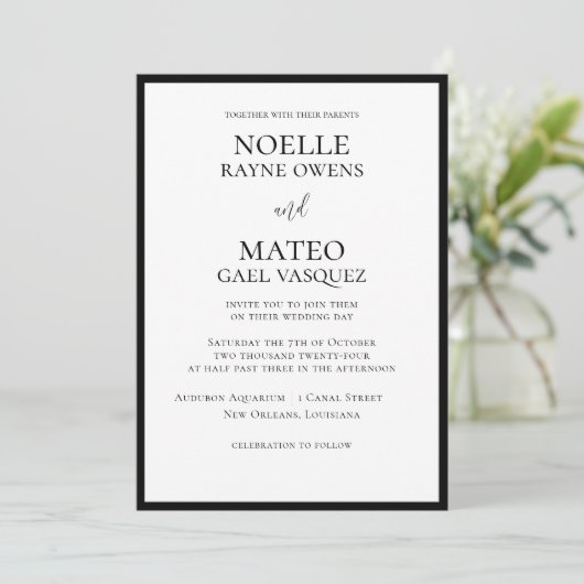 Klassieke zwart-wit bruiloft uitnodiging (Staand voorkant)