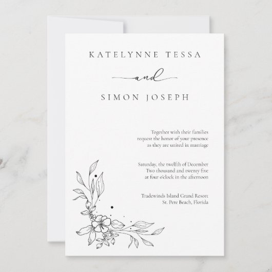 Klassieke zwart-wit bruiloft uitnodiging (Voorkant)